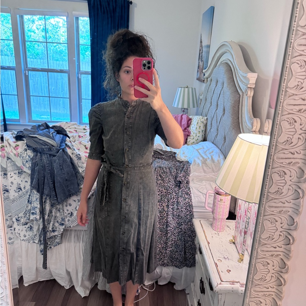 Who What Wear Washed Gray Button-Front Midi Dress
